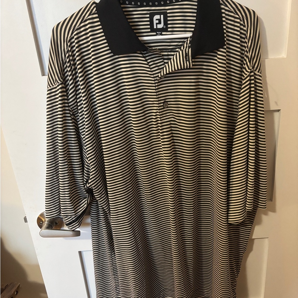 Black and off-White Striped Polo Shirt
